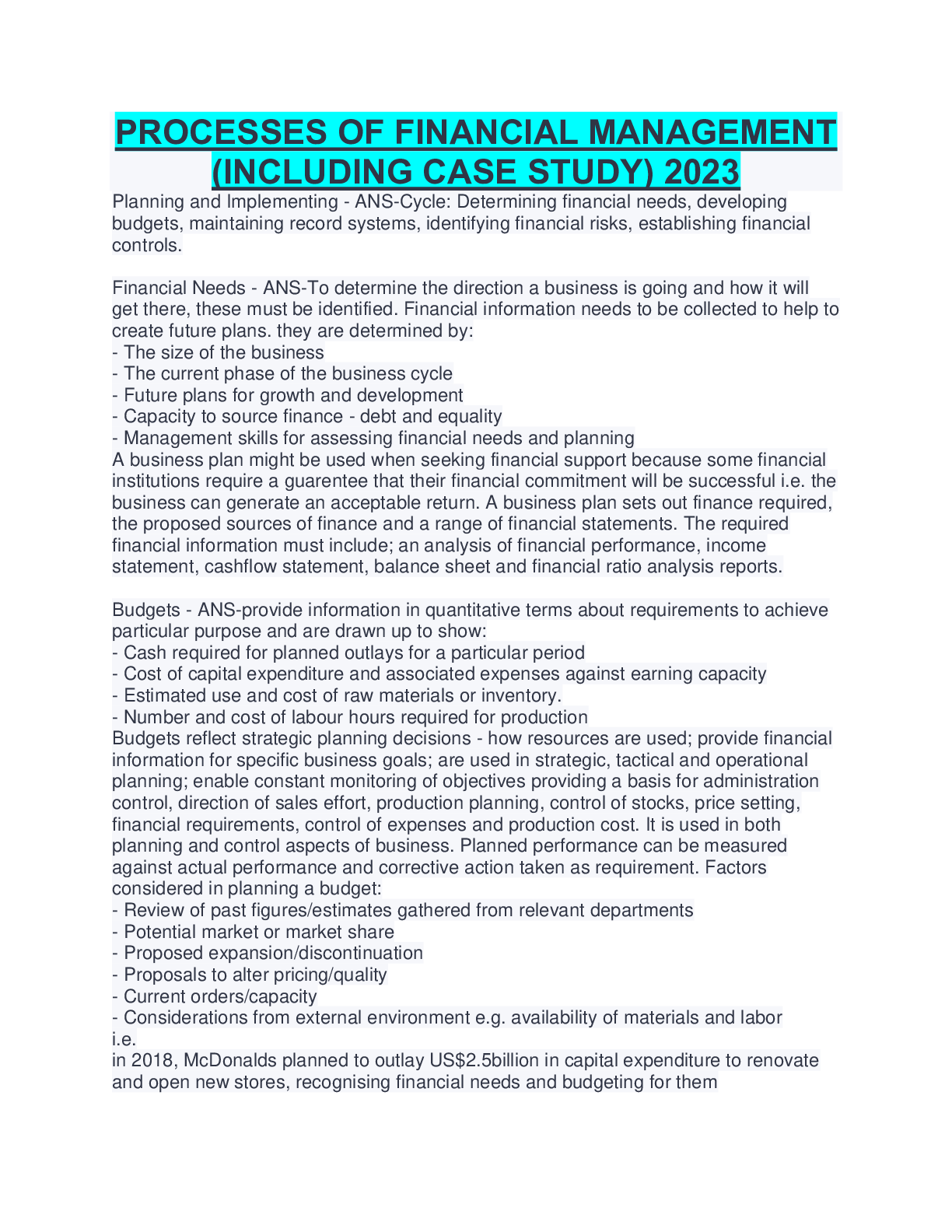 Preview image for PROCESSES OF FINANCIAL MANAGEMENT  (INCLUDING CASE STUDY) 2023